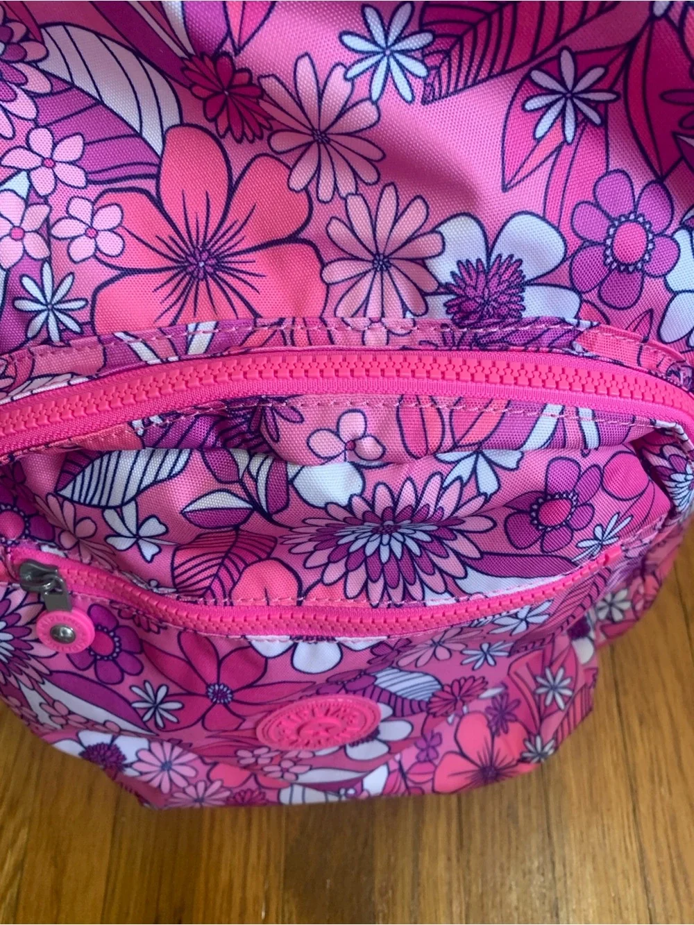 Kipling Seoul whimsy wildflowers Pink Backpack school with Plush Monkey Charm